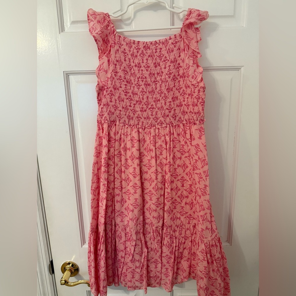 J Crew Crewcuts Girls' Pink smocked ruffle dress Fish Print NWT Size 10 - Picture 3 of 5